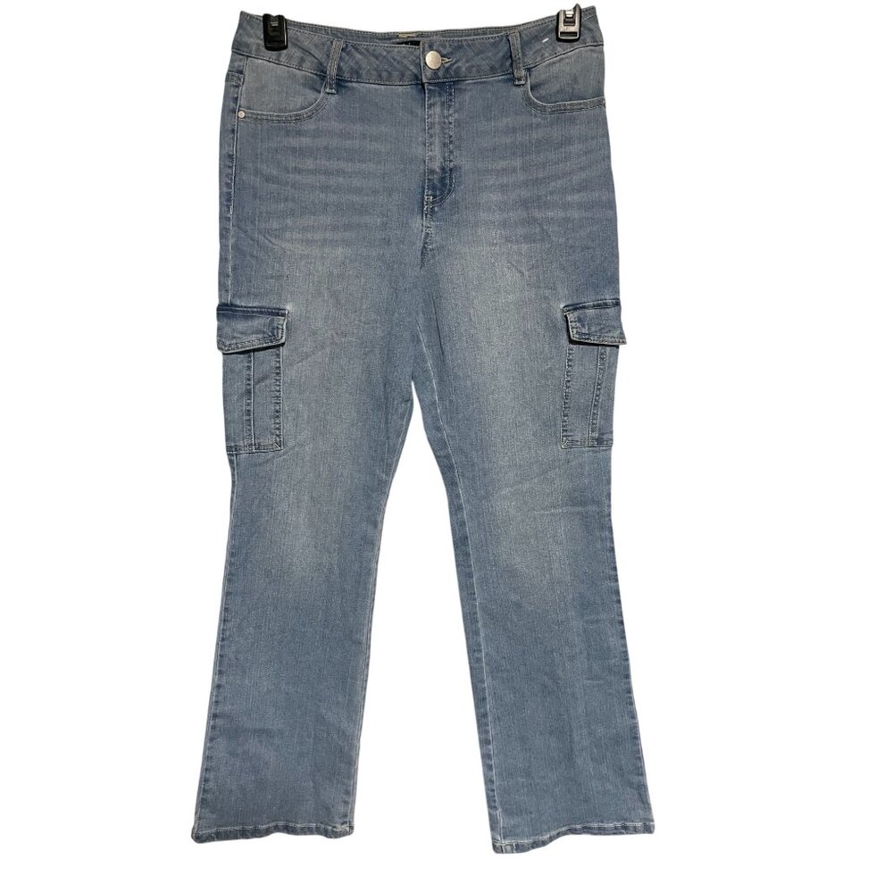 D Jeans Womens Cargo Jeans Size 12 Light Wash Cotton Blend Stretch Denim